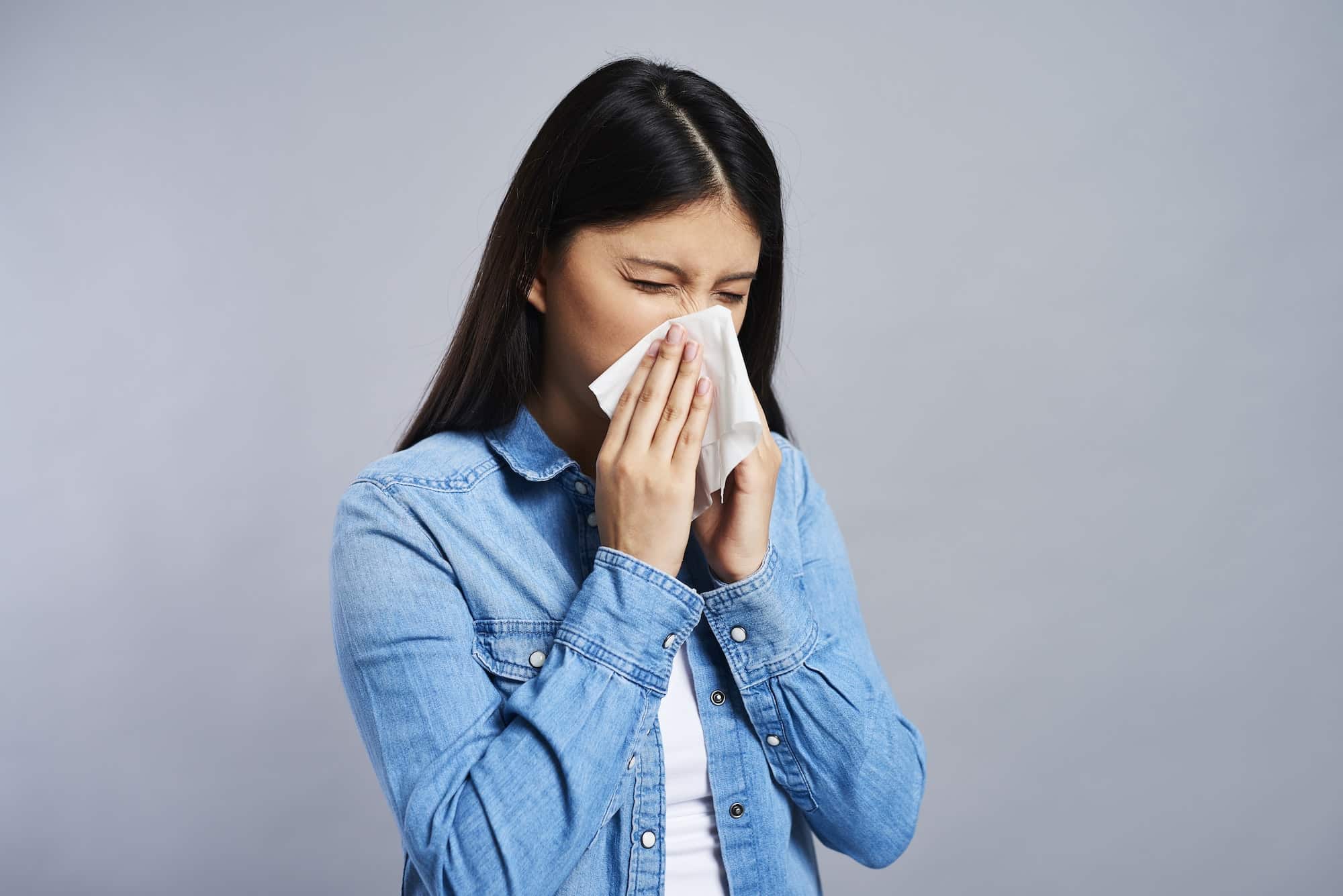 Woman with allergy in the studio